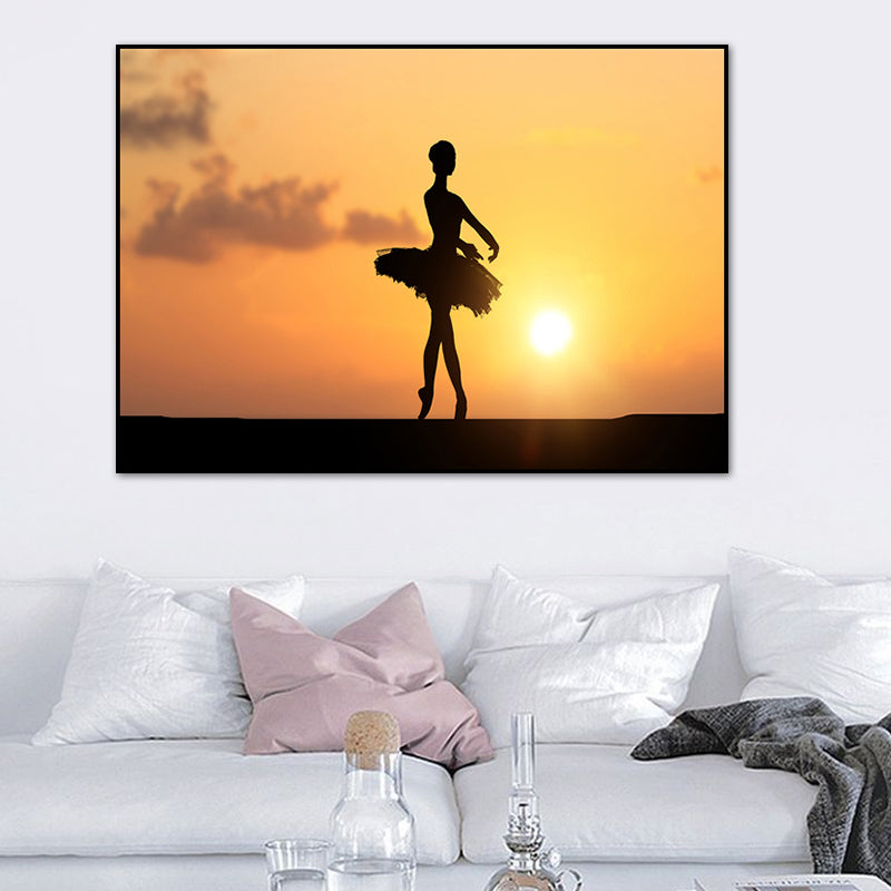Beautiful Photo Sunset Ballerina Canvas Wall Art for Girls Bedroom, Pastel Color Clearhalo 'Art Gallery' 'Canvas Art' 'Contemporary Art Gallery' 'Modern' Arts' 1766156