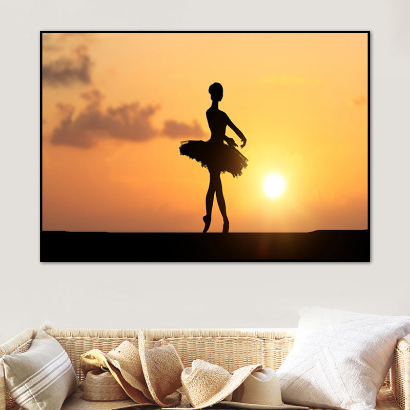 Beautiful Photo Sunset Ballerina Canvas Wall Art for Girls Bedroom, Pastel Color Clearhalo 'Art Gallery' 'Canvas Art' 'Contemporary Art Gallery' 'Modern' Arts' 1766157