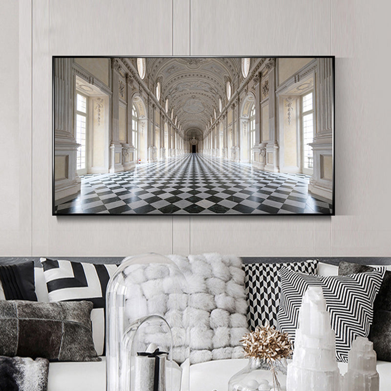 Grand Hall Building View Painting Brown Contemporary Wall Art Print for Dining Room Brown Clearhalo 'Art Gallery' 'Canvas Art' 'Contemporary Art Gallery' 'Modern' Arts' 1766159