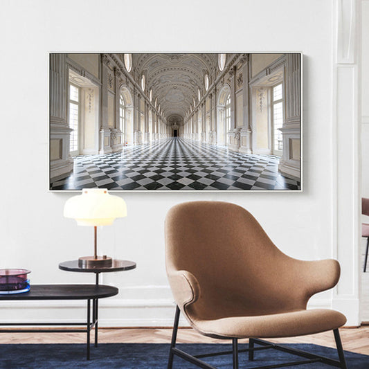 Grand Hall Building View Painting Brown Contemporary Wall Art Print for Dining Room Clearhalo 'Art Gallery' 'Canvas Art' 'Contemporary Art Gallery' 'Modern' Arts' 1766160