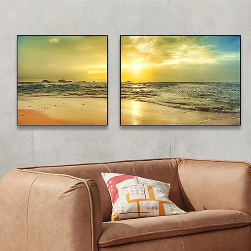 Sunset Sea Scenery Canvas Art Tropical Multi-Piece Wall Decor in Pastel Color for Home Clearhalo 'Art Gallery' 'Canvas Art' 'Coastal Art Gallery' 'Nautical' Arts' 1766167
