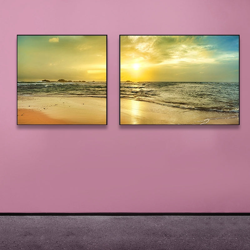 Sunset Sea Scenery Canvas Art Tropical Multi-Piece Wall Decor in Pastel Color for Home Clearhalo 'Art Gallery' 'Canvas Art' 'Coastal Art Gallery' 'Nautical' Arts' 1766168
