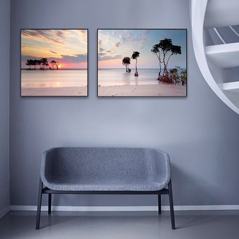 Sunset Sea Scenery Canvas Art Tropical Multi-Piece Wall Decor in Pastel Color for Home Clearhalo 'Art Gallery' 'Canvas Art' 'Coastal Art Gallery' 'Nautical' Arts' 1766175