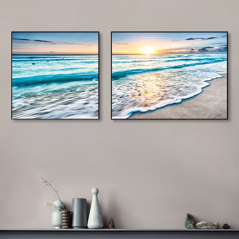 Sunset Sea Scenery Canvas Art Tropical Multi-Piece Wall Decor in Pastel Color for Home Clearhalo 'Art Gallery' 'Canvas Art' 'Coastal Art Gallery' 'Nautical' Arts' 1766178