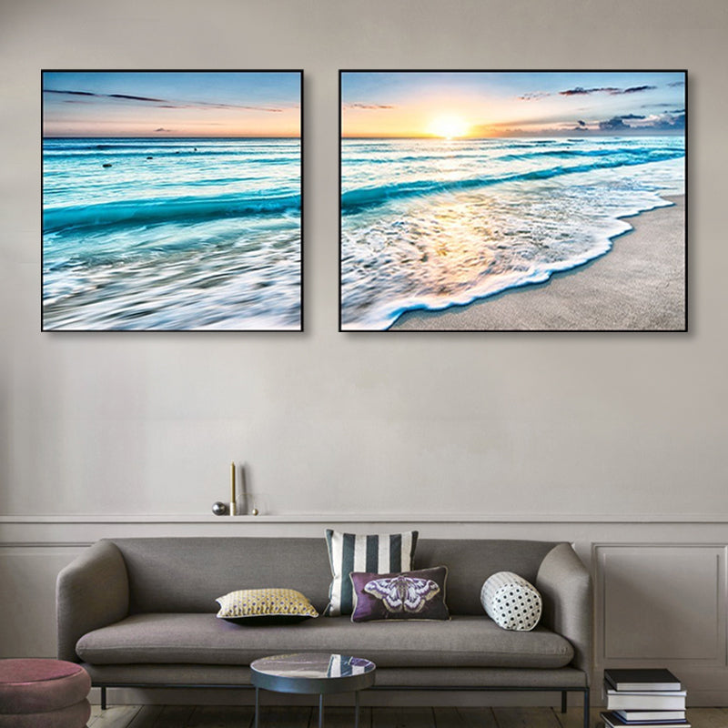 Sunset Sea Scenery Canvas Art Tropical Multi-Piece Wall Decor in Pastel Color for Home Clearhalo 'Art Gallery' 'Canvas Art' 'Coastal Art Gallery' 'Nautical' Arts' 1766179