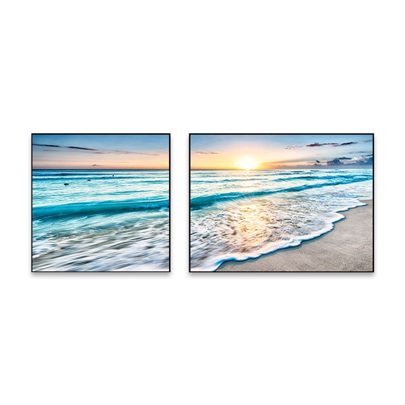 Sunset Sea Scenery Canvas Art Tropical Multi-Piece Wall Decor in Pastel Color for Home Clearhalo 'Art Gallery' 'Canvas Art' 'Coastal Art Gallery' 'Nautical' Arts' 1766180