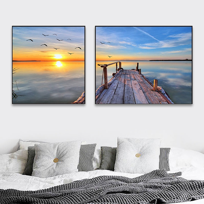 Sunset Sea Scenery Canvas Art Tropical Multi-Piece Wall Decor in Pastel Color for Home Clearhalo 'Art Gallery' 'Canvas Art' 'Coastal Art Gallery' 'Nautical' Arts' 1766182