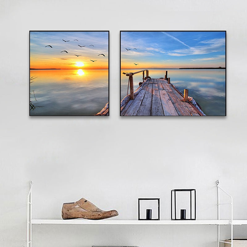 Sunset Sea Scenery Canvas Art Tropical Multi-Piece Wall Decor in Pastel Color for Home Clearhalo 'Art Gallery' 'Canvas Art' 'Coastal Art Gallery' 'Nautical' Arts' 1766183