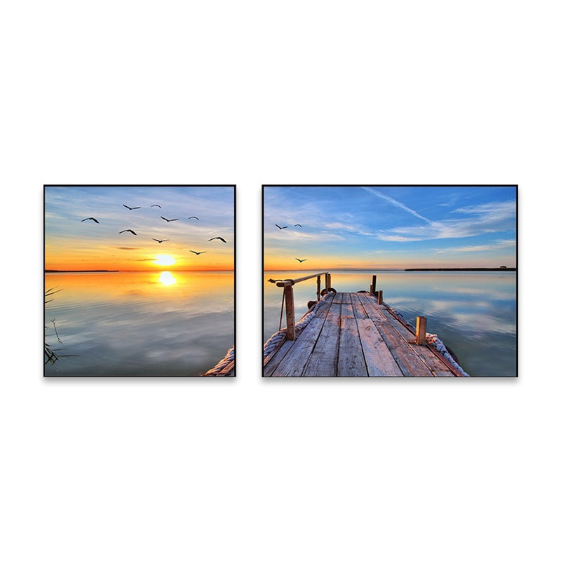Sunset Sea Scenery Canvas Art Tropical Multi-Piece Wall Decor in Pastel Color for Home Clearhalo 'Art Gallery' 'Canvas Art' 'Coastal Art Gallery' 'Nautical' Arts' 1766184