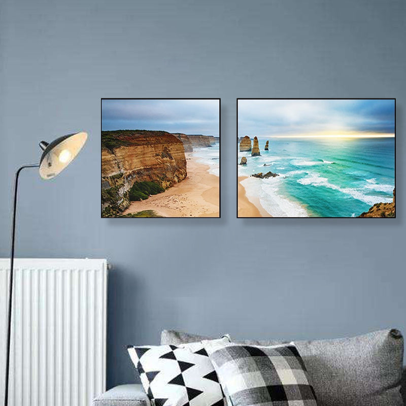 Sunset Sea Scenery Canvas Art Tropical Multi-Piece Wall Decor in Pastel Color for Home Denim Blue Clearhalo 'Art Gallery' 'Canvas Art' 'Coastal Art Gallery' 'Nautical' Arts' 1766185