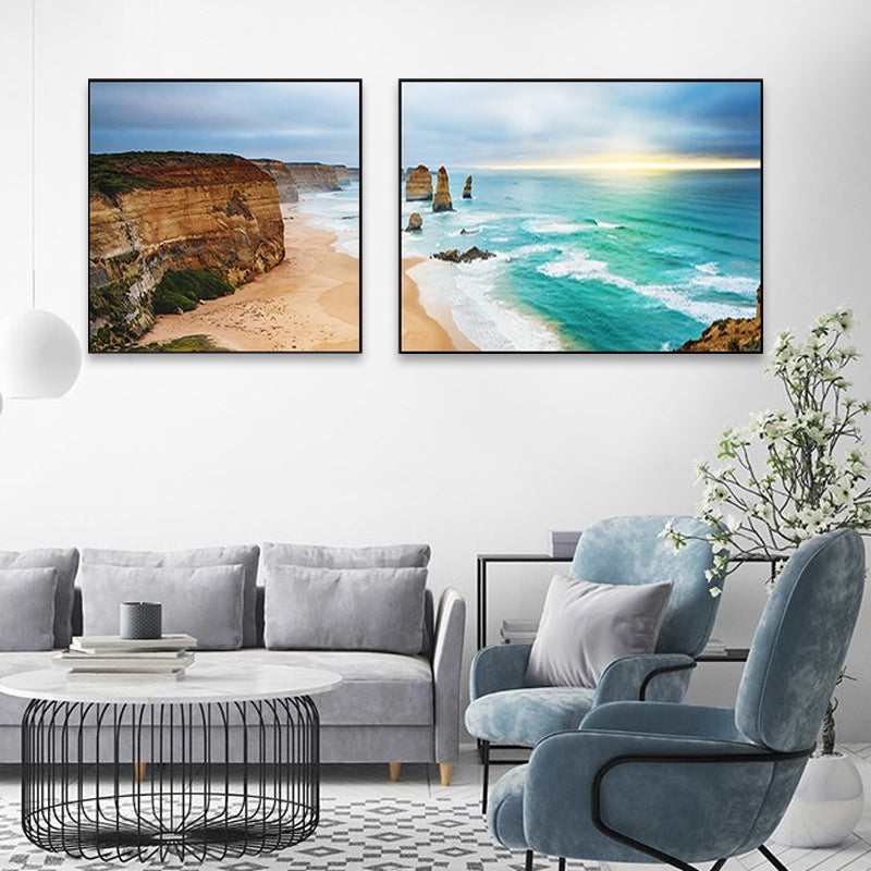 Sunset Sea Scenery Canvas Art Tropical Multi-Piece Wall Decor in Pastel Color for Home Clearhalo 'Art Gallery' 'Canvas Art' 'Coastal Art Gallery' 'Nautical' Arts' 1766186