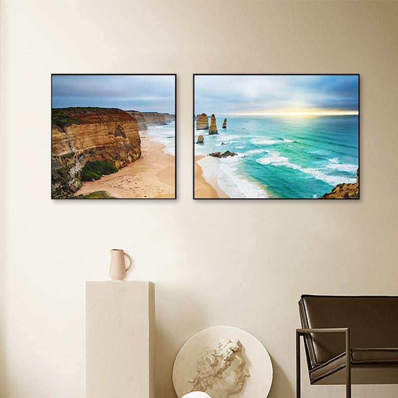 Sunset Sea Scenery Canvas Art Tropical Multi-Piece Wall Decor in Pastel Color for Home Clearhalo 'Art Gallery' 'Canvas Art' 'Coastal Art Gallery' 'Nautical' Arts' 1766187