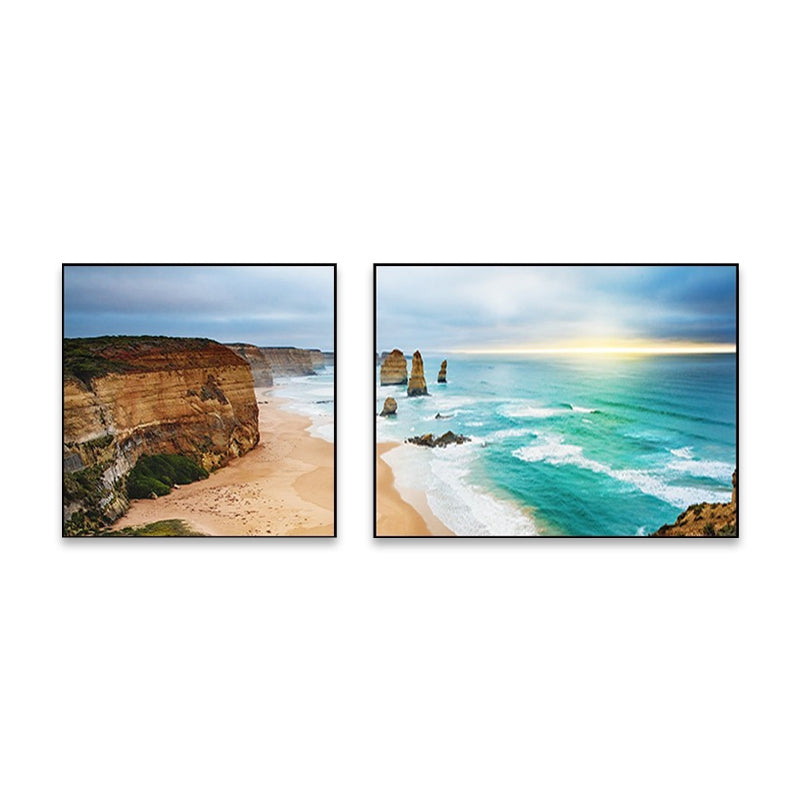 Sunset Sea Scenery Canvas Art Tropical Multi-Piece Wall Decor in Pastel Color for Home Clearhalo 'Art Gallery' 'Canvas Art' 'Coastal Art Gallery' 'Nautical' Arts' 1766188