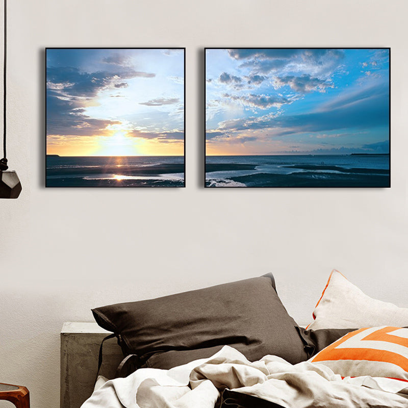 Sunset Sea Scenery Canvas Art Tropical Multi-Piece Wall Decor in Pastel Color for Home Lake Blue Clearhalo 'Art Gallery' 'Canvas Art' 'Coastal Art Gallery' 'Nautical' Arts' 1766189