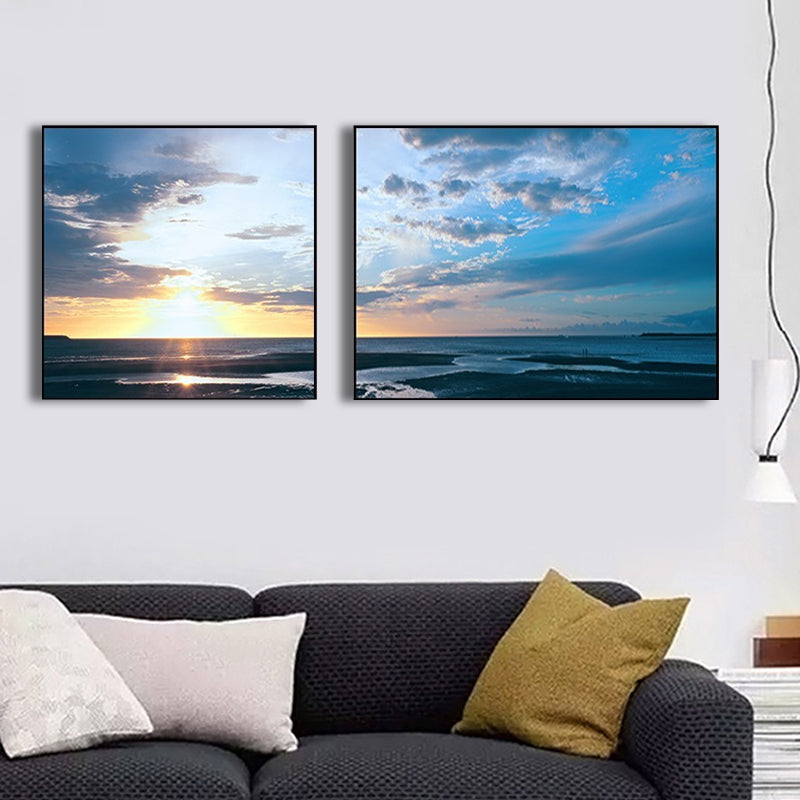 Sunset Sea Scenery Canvas Art Tropical Multi-Piece Wall Decor in Pastel Color for Home Clearhalo 'Art Gallery' 'Canvas Art' 'Coastal Art Gallery' 'Nautical' Arts' 1766190