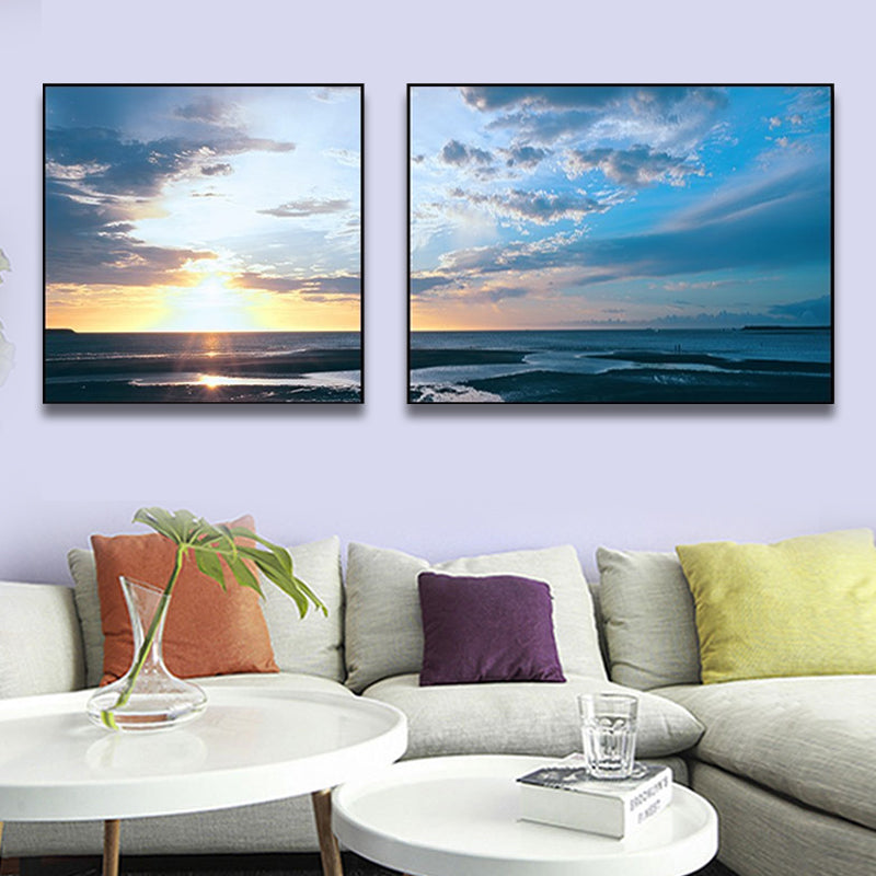 Sunset Sea Scenery Canvas Art Tropical Multi-Piece Wall Decor in Pastel Color for Home Clearhalo 'Art Gallery' 'Canvas Art' 'Coastal Art Gallery' 'Nautical' Arts' 1766191