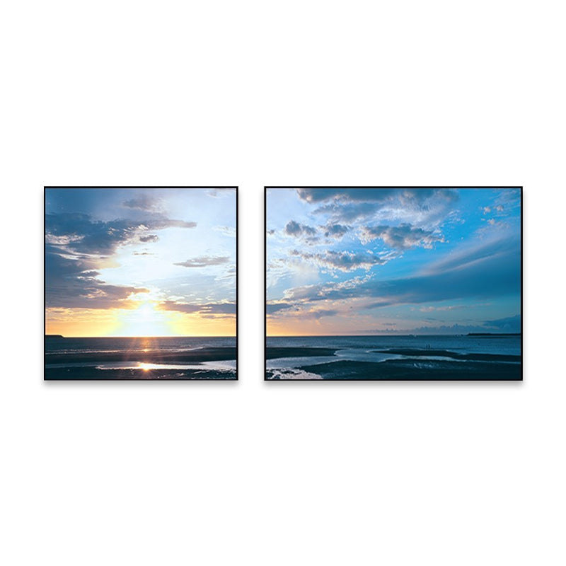 Sunset Sea Scenery Canvas Art Tropical Multi-Piece Wall Decor in Pastel Color for Home Clearhalo 'Art Gallery' 'Canvas Art' 'Coastal Art Gallery' 'Nautical' Arts' 1766192