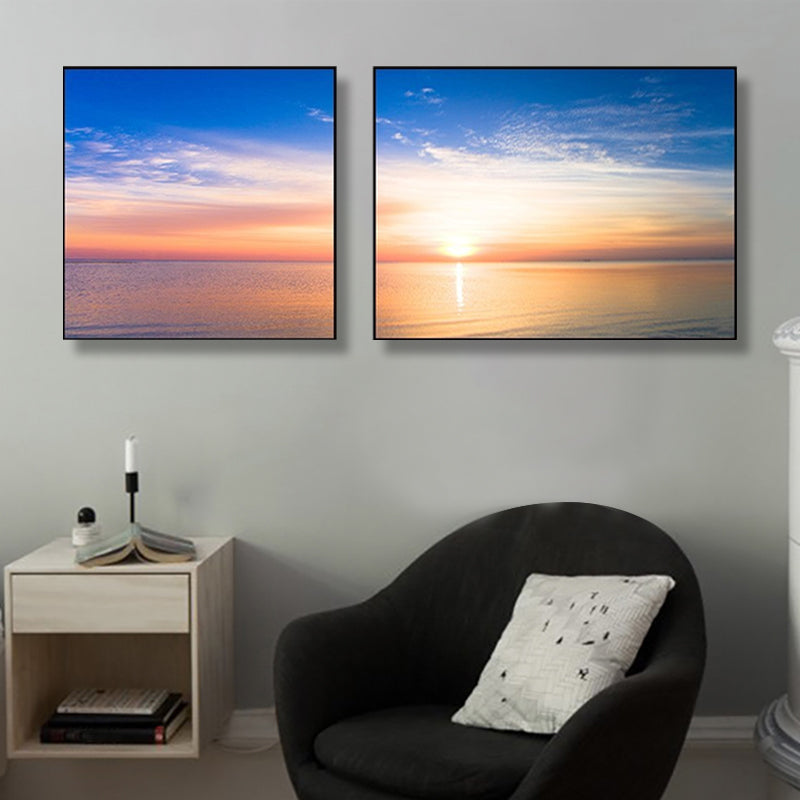 Sunset Sea Scenery Canvas Art Tropical Multi-Piece Wall Decor in Pastel Color for Home Sky Blue Clearhalo 'Art Gallery' 'Canvas Art' 'Coastal Art Gallery' 'Nautical' Arts' 1766193