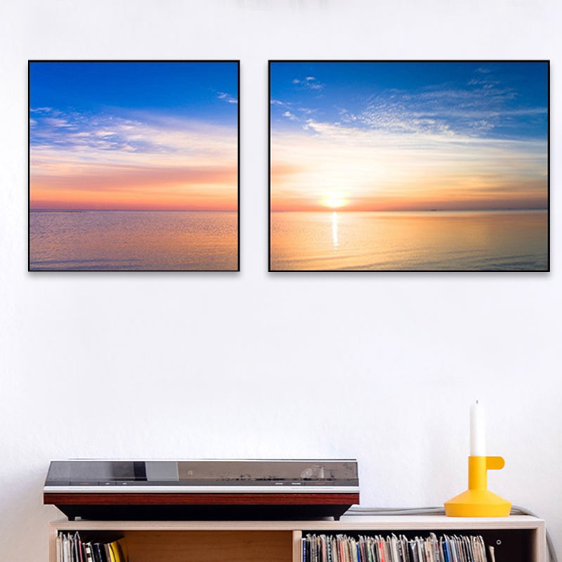Sunset Sea Scenery Canvas Art Tropical Multi-Piece Wall Decor in Pastel Color for Home Clearhalo 'Art Gallery' 'Canvas Art' 'Coastal Art Gallery' 'Nautical' Arts' 1766194