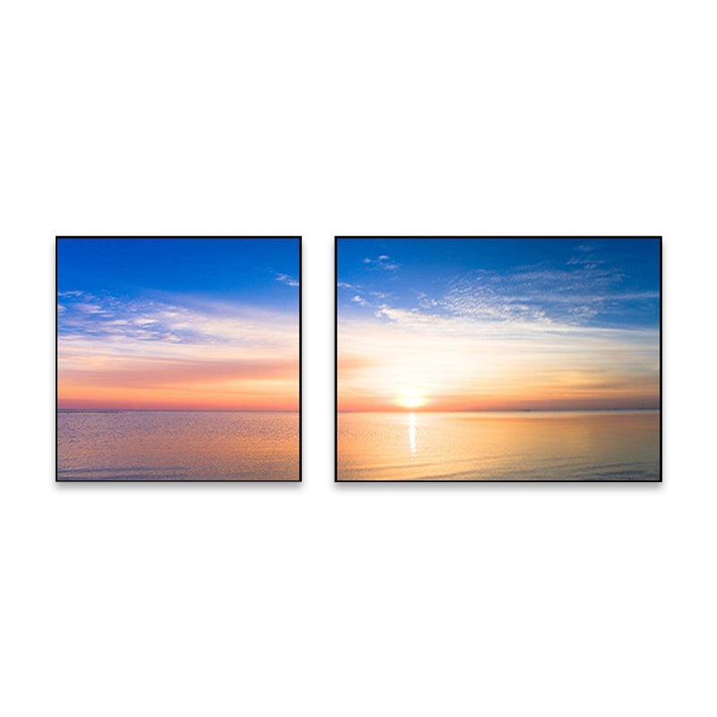 Sunset Sea Scenery Canvas Art Tropical Multi-Piece Wall Decor in Pastel Color for Home Clearhalo 'Art Gallery' 'Canvas Art' 'Coastal Art Gallery' 'Nautical' Arts' 1766196