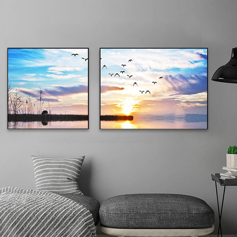 Sunset Sea Scenery Canvas Art Tropical Multi-Piece Wall Decor in Pastel Color for Home Clearhalo 'Art Gallery' 'Canvas Art' 'Coastal Art Gallery' 'Nautical' Arts' 1766198