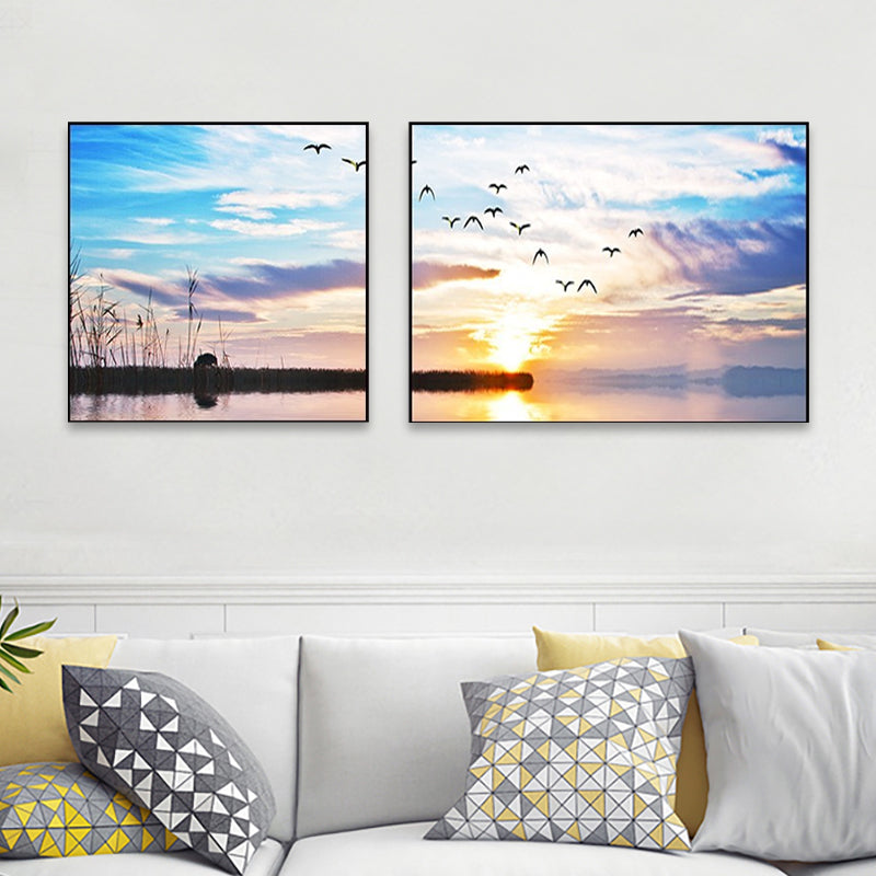 Sunset Sea Scenery Canvas Art Tropical Multi-Piece Wall Decor in Pastel Color for Home Clearhalo 'Art Gallery' 'Canvas Art' 'Coastal Art Gallery' 'Nautical' Arts' 1766199