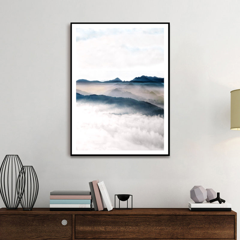 Modern Scenery Foggy Mountain Canvas Print White Textured Wall Art for Living Room Clearhalo 'Art Gallery' 'Canvas Art' 'Contemporary Art Gallery' 'Modern' Arts' 1766260