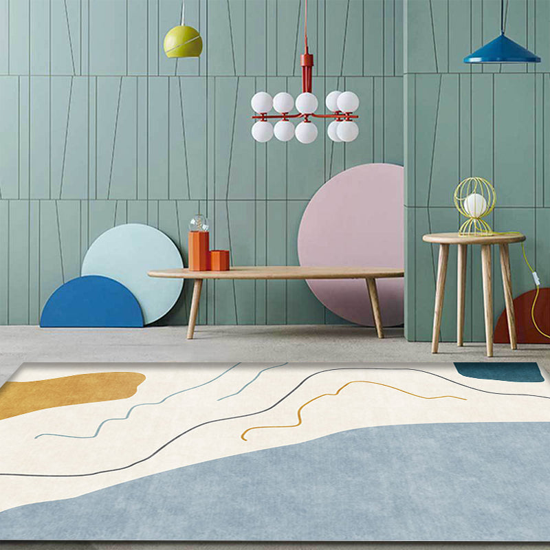 Modernist Abstract Rug Blue and Beige Polyester Rug Non-Slip Backing Washable Pet Friendly Carpet for Home Blue Clearhalo 'Area Rug' 'Rug' 1766317