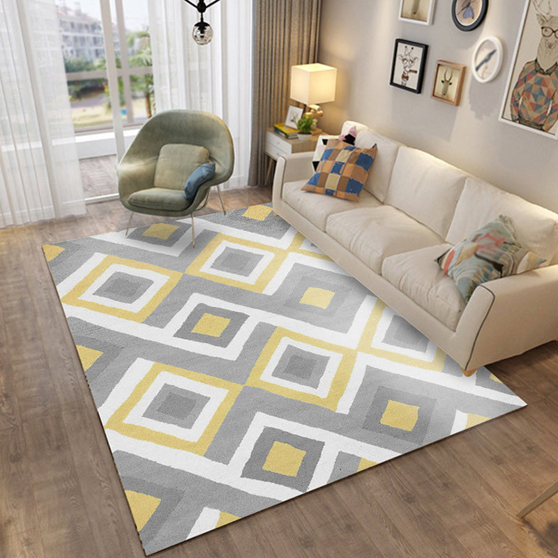 Moroccan Geometric Pattern Rug Grey and Yellow Polyester Rug Washable Pet Friendly Non-Slip Area Rug for Living Room Yellow Clearhalo 'Area Rug' 'Bohemian' 'Rugs' Rug' 1766325