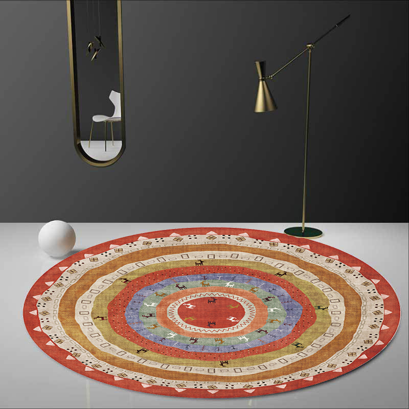 Retro Tribal Circles Pattern Rug Yellow and Red Polyester Rug Washable Pet Friendly Anti-Slip Carpet for Living Room Red Clearhalo 'Area Rug' 'Rugs' 'Shabby Chic' Rug' 1766384