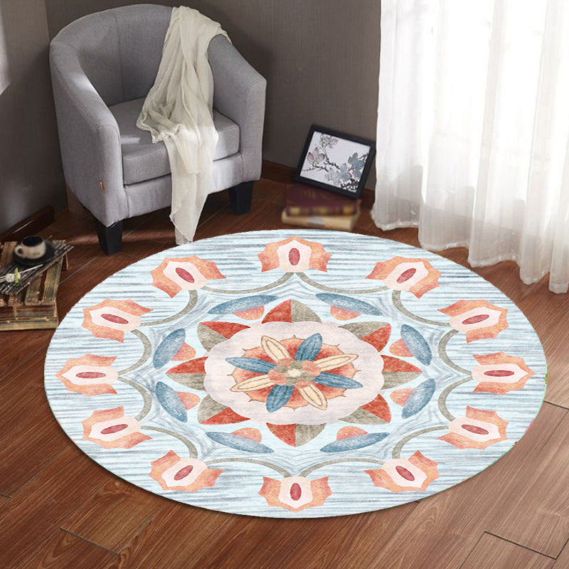 Retro Tribal Circles Pattern Rug Yellow and Red Polyester Rug Washable Pet Friendly Anti-Slip Carpet for Living Room Light Blue Clearhalo 'Area Rug' 'Rugs' 'Shabby Chic' Rug' 1766392