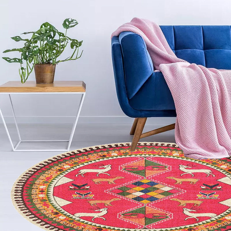 Retro Tribal Circles Pattern Rug Yellow and Red Polyester Rug Washable Pet Friendly Anti-Slip Carpet for Living Room Rose Red Clearhalo 'Area Rug' 'Rugs' 'Shabby Chic' Rug' 1766401