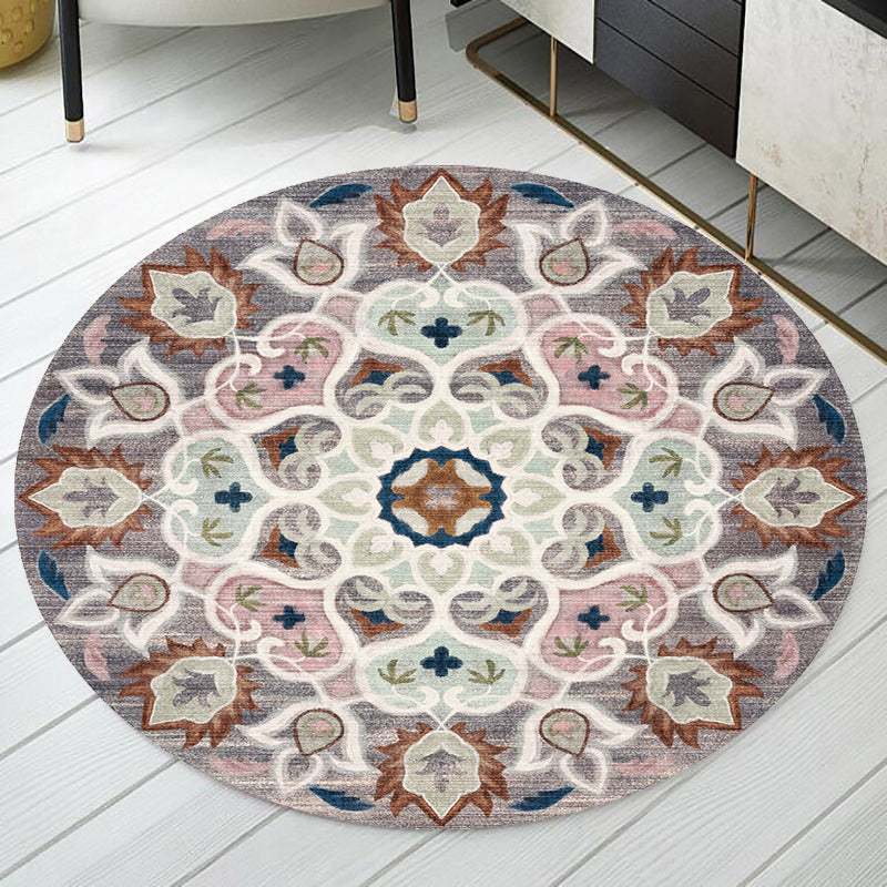 Retro Tribal Circles Pattern Rug Yellow and Red Polyester Rug Washable Pet Friendly Anti-Slip Carpet for Living Room Pink Clearhalo 'Area Rug' 'Rugs' 'Shabby Chic' Rug' 1766407