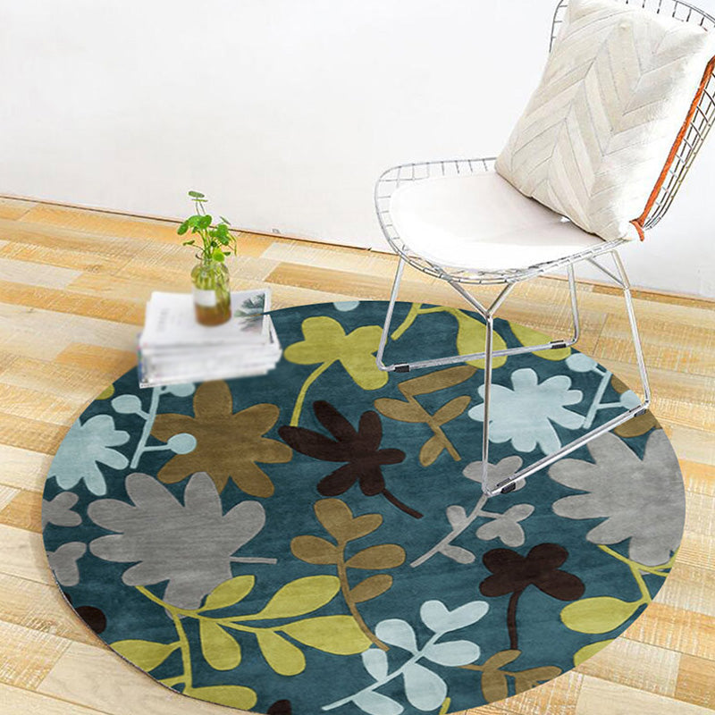 Retro Botanical Pattern Rug Black and Grey Bohemian Rug Polyester Pet Friendly Non-Slip Backing Washable Area Rug for Living Room Peacock Green Clearhalo 'Area Rug' 'Bohemian' 'Rugs' Rug' 1766471
