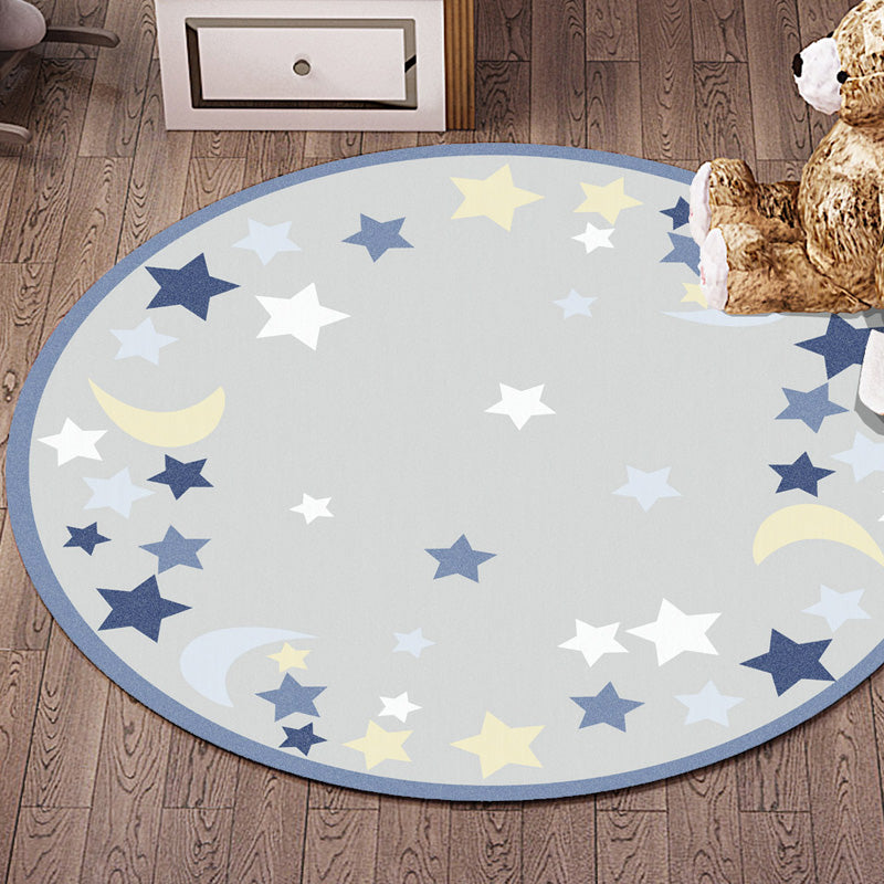 Multicolor Flower Pattern Rug with Star and Heart Polyester Kids Rug Washable Anti-Slip Pet Friendly Area Rug for Children's Room Blue Clearhalo 'Area Rug' 'Rug' 1766496