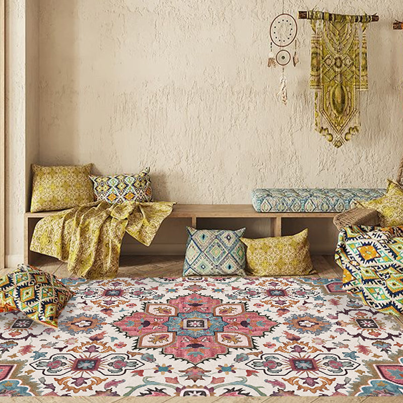 Traditional Tribal Flower Pattern Rug Multicolor Moroccan Rug Polyester Pet Friendly Non-Slip Backing Washable Area Rug for Living Room Clearhalo 'Area Rug' 'Moroccan' 'Rugs' Rug' 1766498