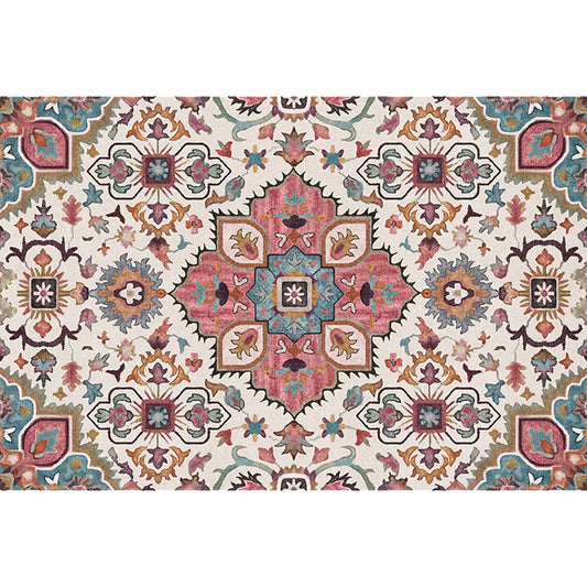 Traditional Tribal Flower Pattern Rug Multicolor Moroccan Rug Polyester Pet Friendly Non-Slip Backing Washable Area Rug for Living Room Clearhalo 'Area Rug' 'Moroccan' 'Rugs' Rug' 1766499