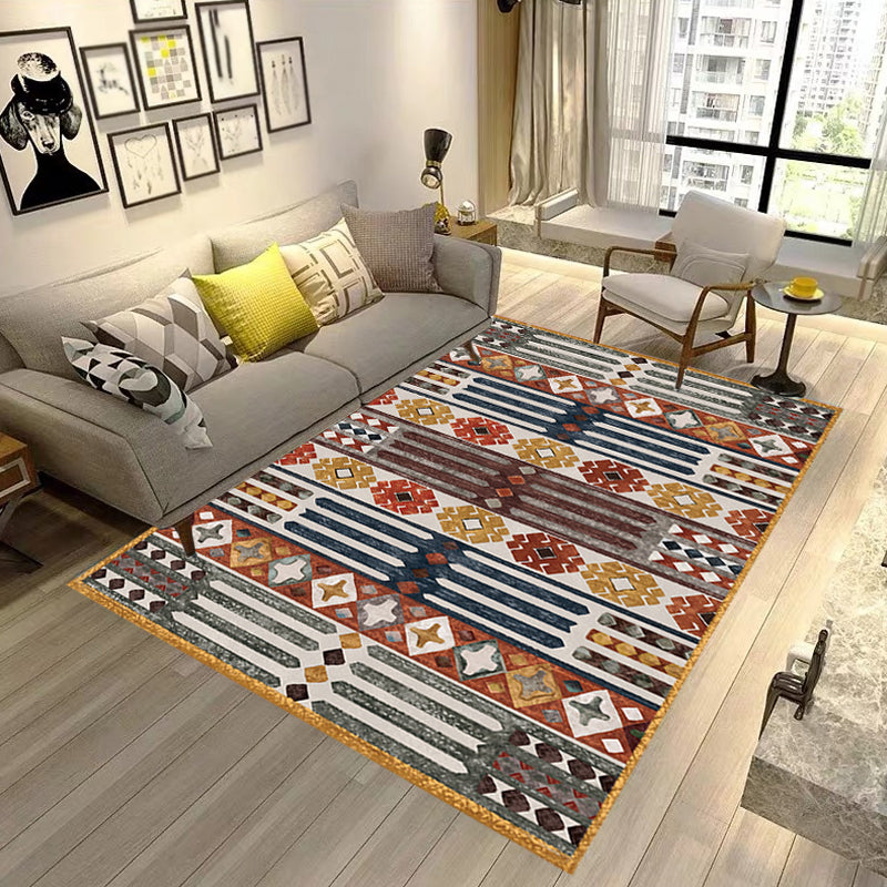 Traditional Tribal Flower Pattern Rug Multicolor Moroccan Rug Polyester Pet Friendly Non-Slip Backing Washable Area Rug for Living Room Red Clearhalo 'Area Rug' 'Moroccan' 'Rugs' Rug' 1766505