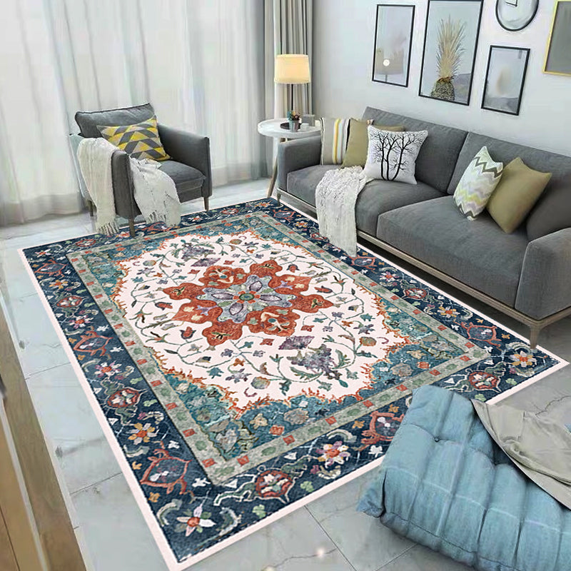 Traditional Tribal Flower Pattern Rug Multicolor Moroccan Rug Polyester Pet Friendly Non-Slip Backing Washable Area Rug for Living Room Clearhalo 'Area Rug' 'Moroccan' 'Rugs' Rug' 1766509