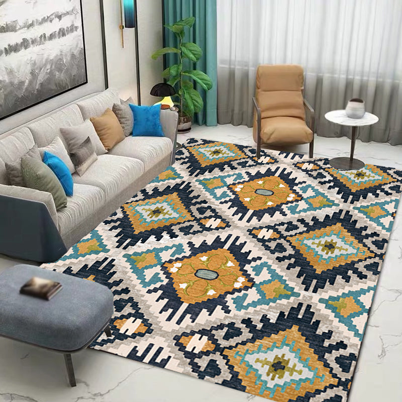 Traditional Tribal Flower Pattern Rug Multicolor Moroccan Rug Polyester Pet Friendly Non-Slip Backing Washable Area Rug for Living Room Ginger Clearhalo 'Area Rug' 'Moroccan' 'Rugs' Rug' 1766511