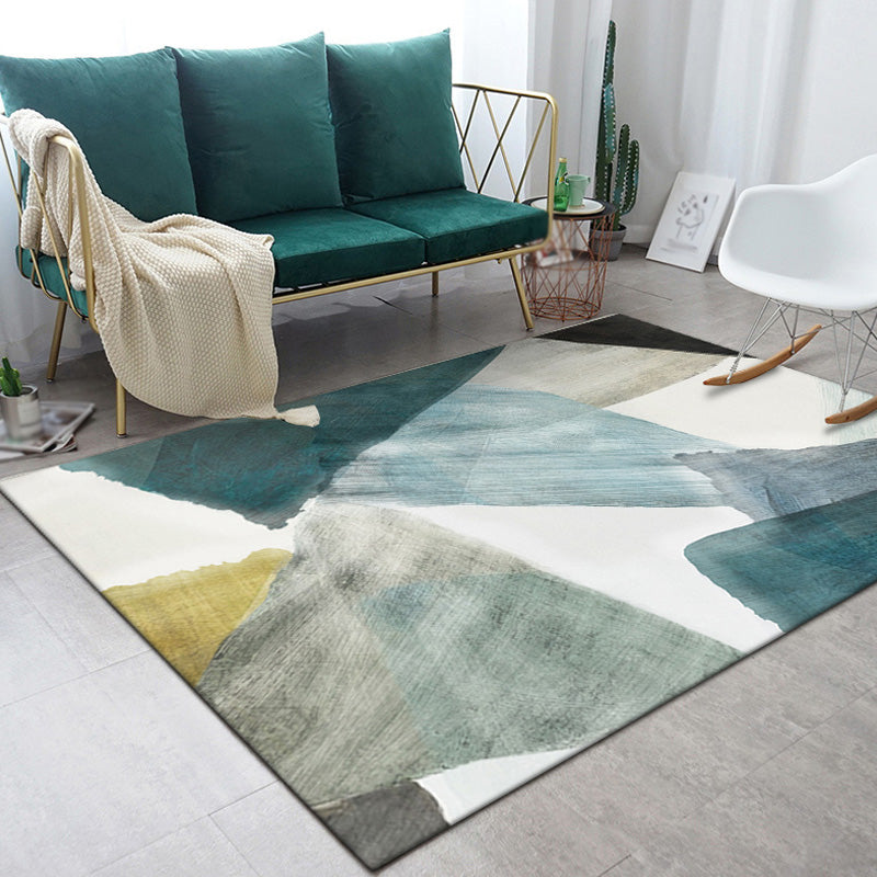 Modernist Watercolor Pattern Rug Blue and Yellow Polyester Rug Non-Slip Backing Washable Pet Friendly Carpet for Bedroom Dark Green Clearhalo 'Area Rug' 'Rugs' 'Shabby Chic' Rug' 1766554