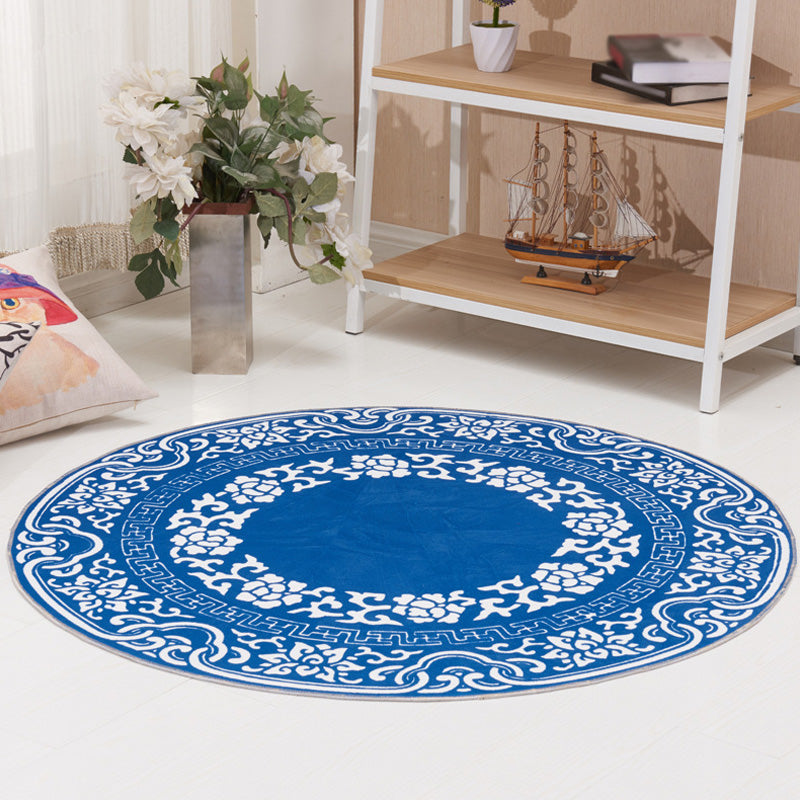 Vintage Floral Pattern Rug Blue and Black Polyester Rug Washable Pet Friendly Non-Slip Area Rug for Living Room Blue Clearhalo 'Area Rug' 'Rugs' 'Southwestern' Rug' 1766626