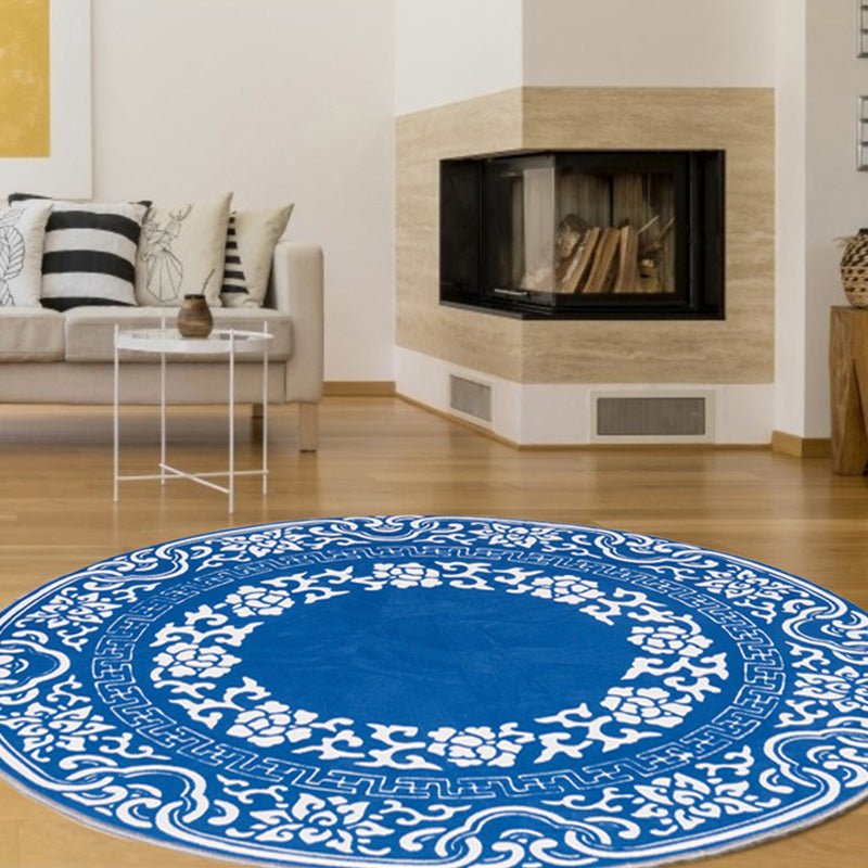 Vintage Floral Pattern Rug Blue and Black Polyester Rug Washable Pet Friendly Non-Slip Area Rug for Living Room Clearhalo 'Area Rug' 'Rugs' 'Southwestern' Rug' 1766627