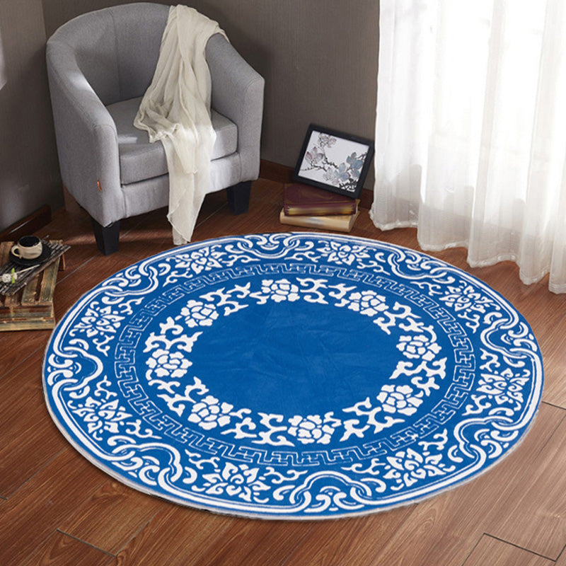 Vintage Floral Pattern Rug Blue and Black Polyester Rug Washable Pet Friendly Non-Slip Area Rug for Living Room Clearhalo 'Area Rug' 'Rugs' 'Southwestern' Rug' 1766628
