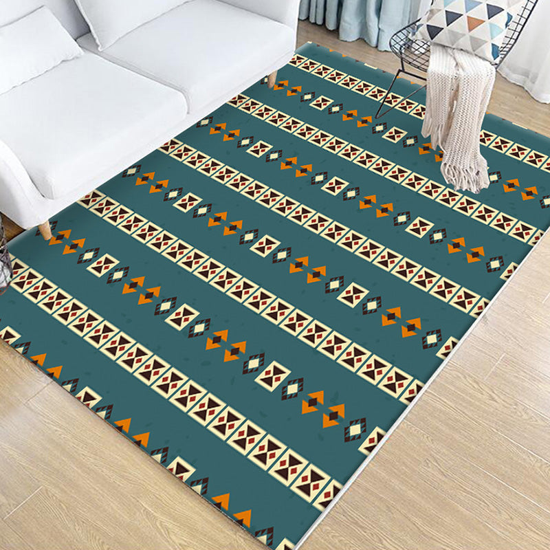 Tribal Geometric Pattern Rug Brown and Green Polyester Rug Washable Pet Friendly Anti-Slip Carpet for Living Room Green Clearhalo 'Area Rug' 'Rugs' 'Southwestern' Rug' 1766638