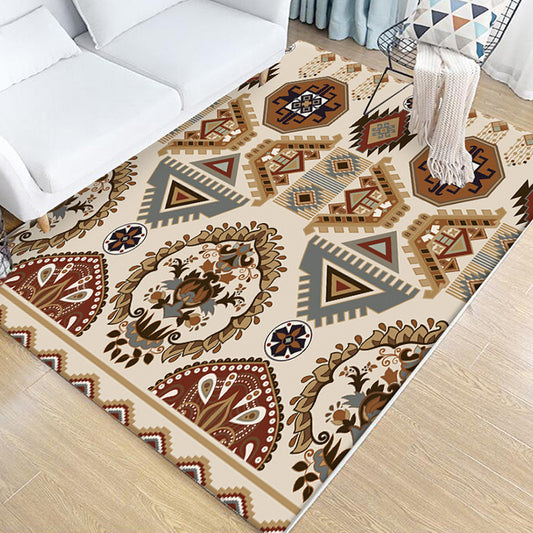 Tribal Geometric Pattern Rug Brown and Green Polyester Rug Washable Pet Friendly Anti-Slip Carpet for Living Room Brown Clearhalo 'Area Rug' 'Rugs' 'Southwestern' Rug' 1766641