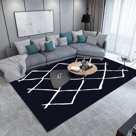 Moroccan Rhombus Pattern Rug Black and White Polyester Rug Washable Pet Friendly Non-Slip Area Rug for Living Room Black Clearhalo 'Area Rug' 'Bohemian' 'Rugs' Rug' 1766690