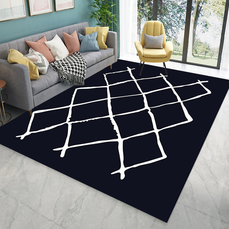 Moroccan Rhombus Pattern Rug Black and White Polyester Rug Washable Pet Friendly Non-Slip Area Rug for Living Room Clearhalo 'Area Rug' 'Bohemian' 'Rugs' Rug' 1766691