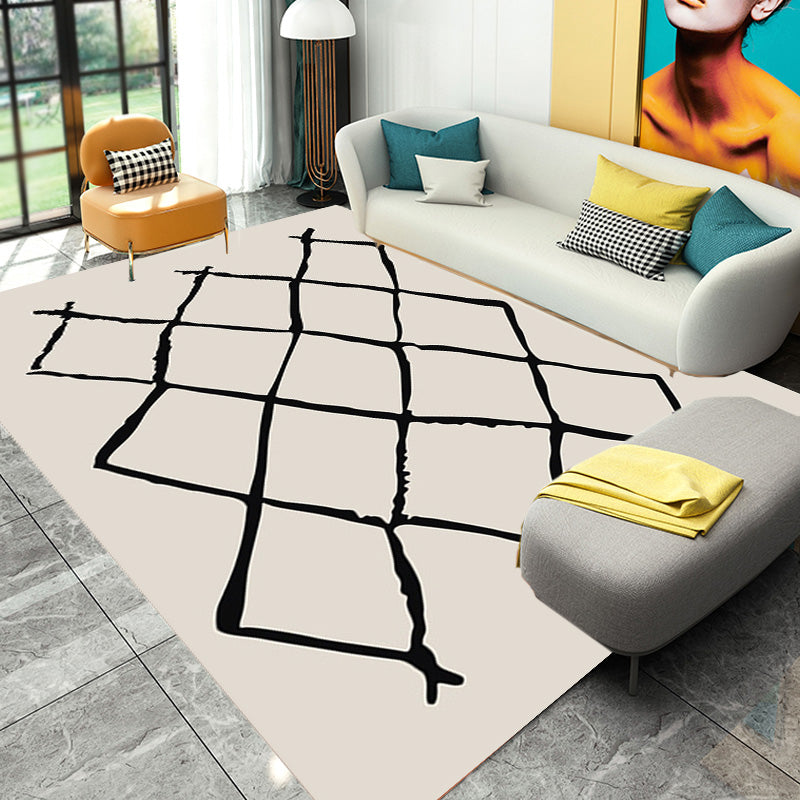Moroccan Rhombus Pattern Rug Black and White Polyester Rug Washable Pet Friendly Non-Slip Area Rug for Living Room Clearhalo 'Area Rug' 'Bohemian' 'Rugs' Rug' 1766699