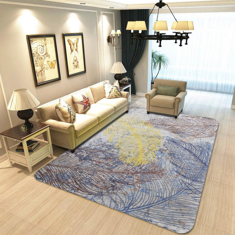 Yellow Shabby Chic Rug Polyester Feather Pattern Rug Machine Washable Anti-Slip Backing Carpet for Decoration Yellow Clearhalo 'Area Rug' 'Rugs' 'Shabby Chic' Rug' 1766736